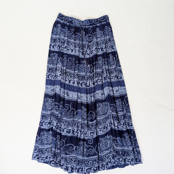 Vintage Navy Tiered Skirt Indian Ethnic Pleated Midi Maxi Circle Full A-line - Picture 6 of 7